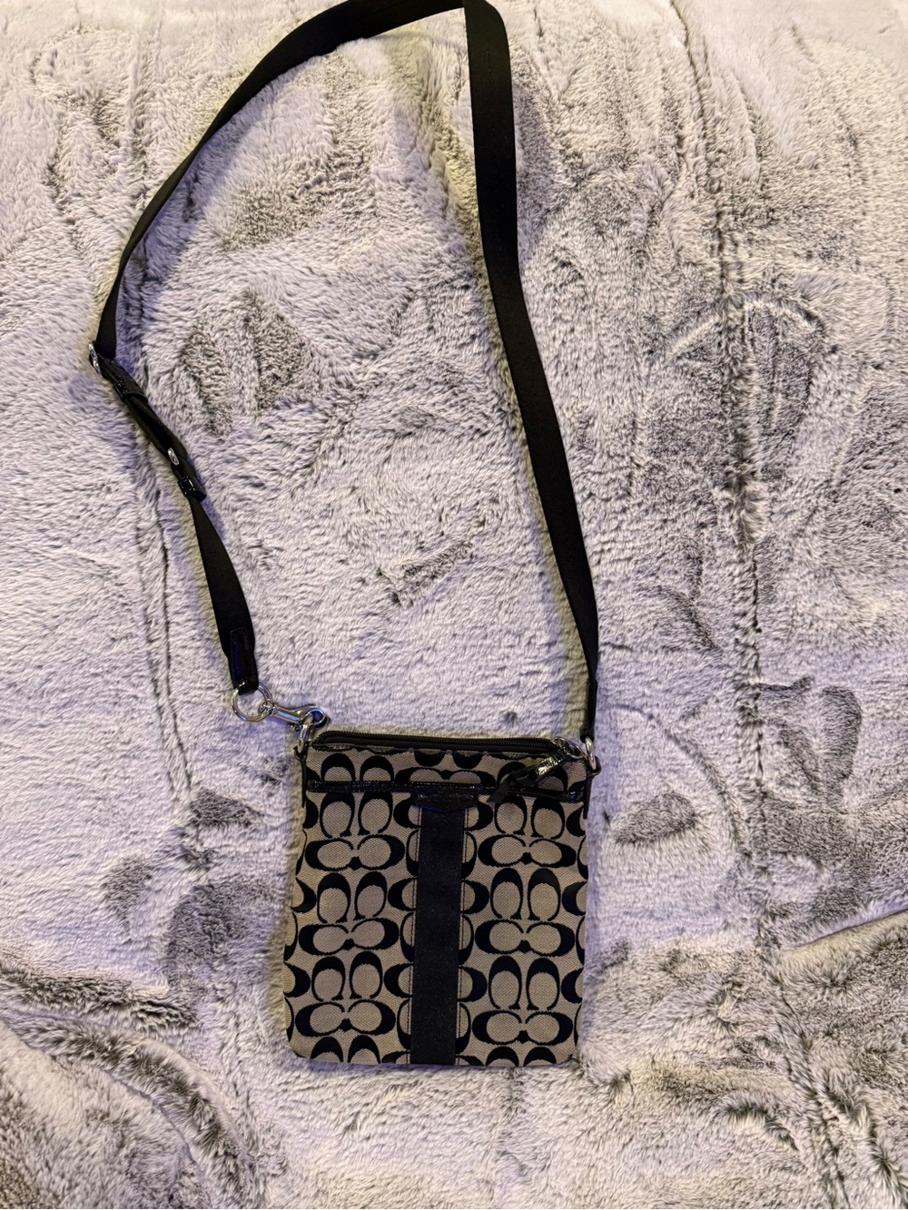 Vintage Coach Signature North South Swingpack Crossbody Bag in Black and gray